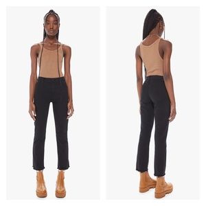MOTHER | The Rascal Ankle Fray Pitch Black Jeans Cotton Stretch Straight